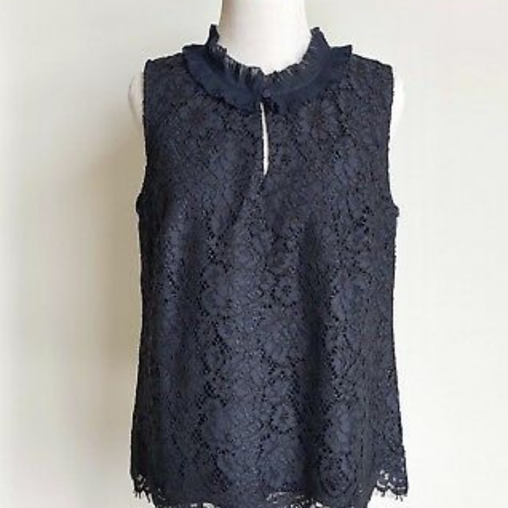 🌼Lace Ruffle Sleeveless Tank Top, Navy🌼 - Picture 3 of 3